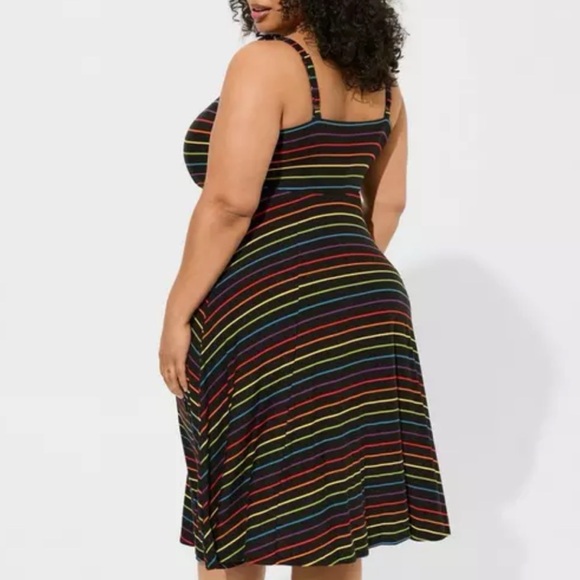 Torrid Black Rainbow Stripe Super Soft Button-Front Midi Swing Dress 1X 14 16 - Picture 7 of 16